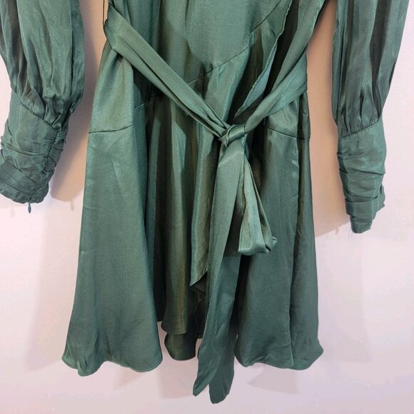 Fate V-Neck Wrap Mini Dress Holly Green Womens Size Small NEW NWT‎ - Picture 5 of 12